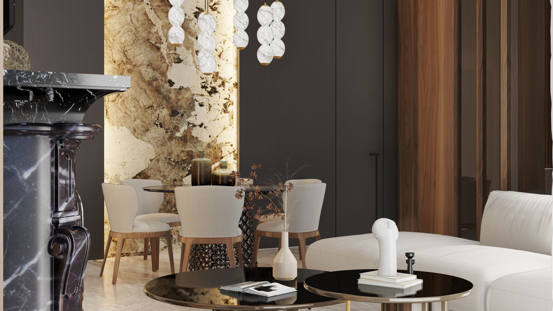 Il marmo incontra il calore del noce