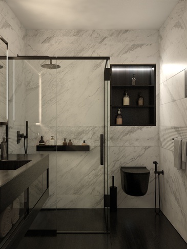 Bagno in stile contemporaneo di 5 di Yulia Pyanzina Design Bagno in stile contemporaneo di 5 di Yulia Pyanzina Design