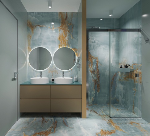 Bagno in stile contemporaneo di 6 di OZ Interiors