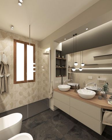 Bagno in stile contemporaneo di 6 di Francesca Boglio Architetto